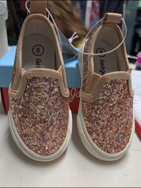 Cat & Jack Kids' Pink Glitter Slip-On Sneakers